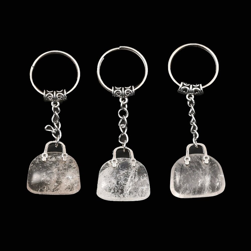 💝5/$25💖 NWOT Big Natural Quartz Crystal Purse Bag Keychain Pendant Charm